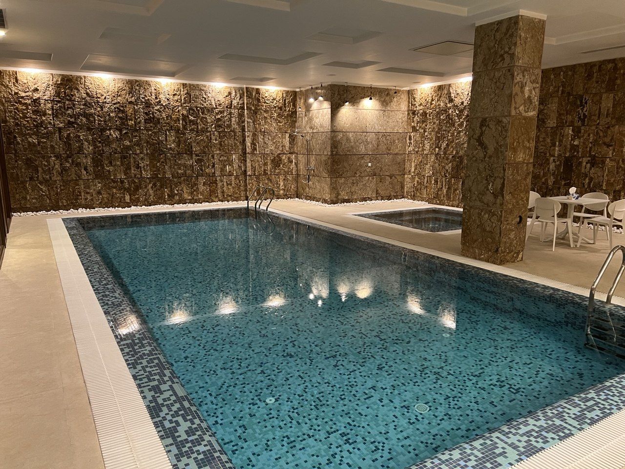 Indoor pool with stone walls