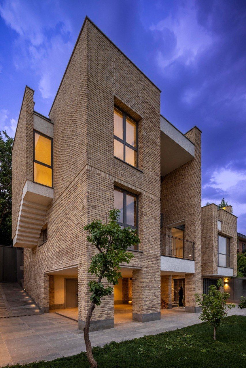 Brick house at dusk